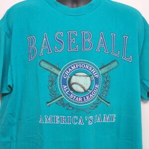 Players by Van Heusen Baseball Americas Game Blue Turquoise Shirt XL 100% Cotton